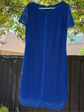 Classic Short-Sleeve ADRIANNA PAPELL Lace Shift Dress in Royal Blue SIZE 8